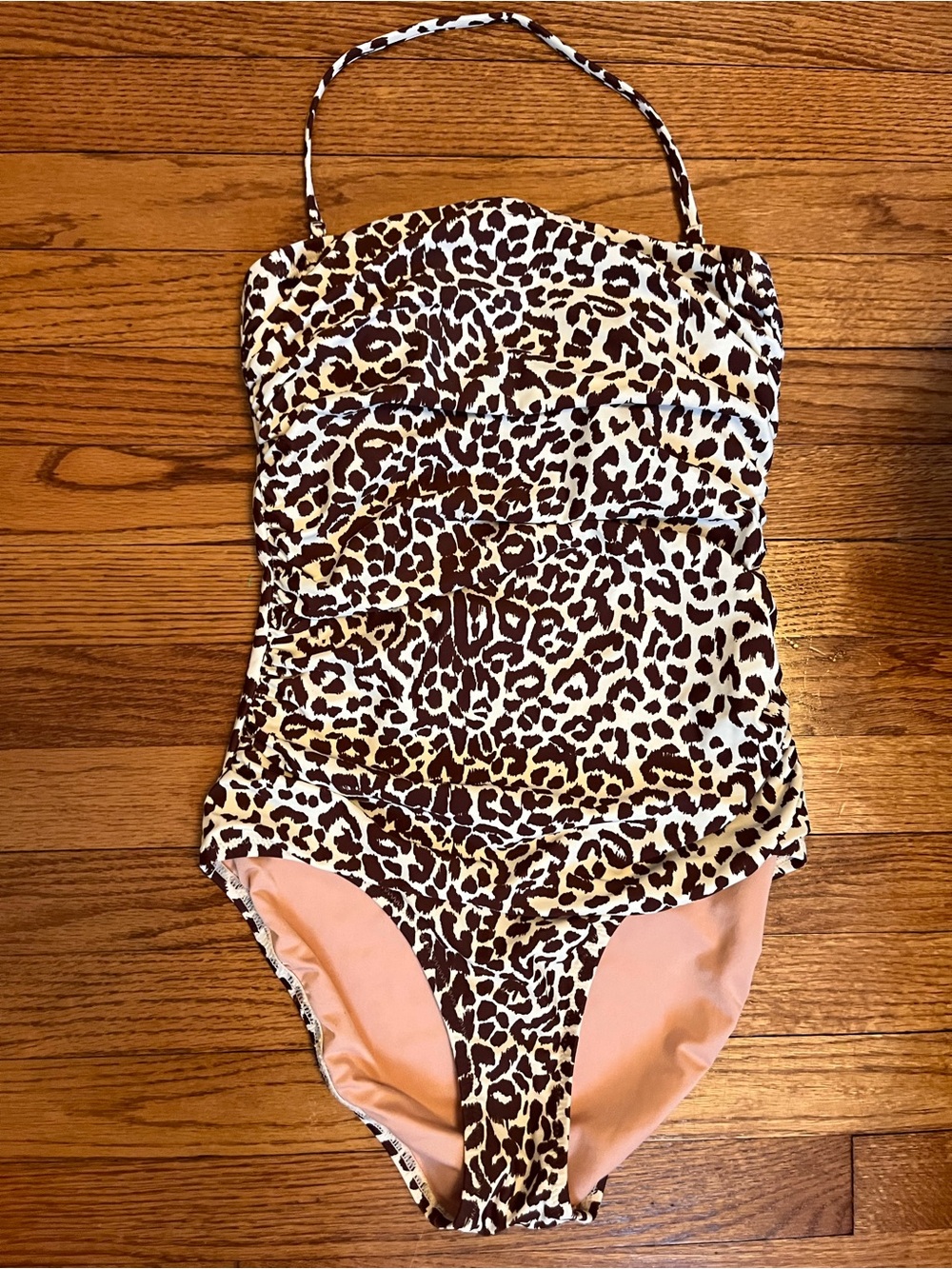 J. Crew Leopard-Print One-Piece Swimsuit in Brown and Cream with Pink Lining